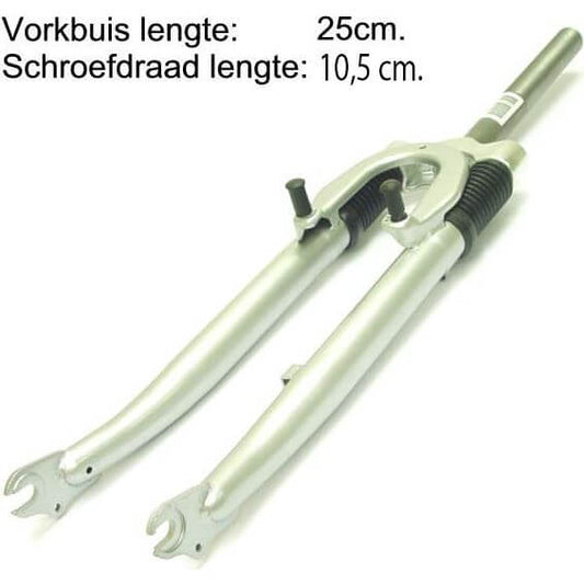 Verende voorvork 28" met 1 1/8" vorkbuis - V-brake en trommelremnok - zilver