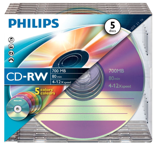 1x5 Philips CD-RW 80Min 700MB 4-12x SL Colour